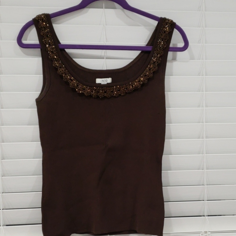 Bugle beaded neckline tank top